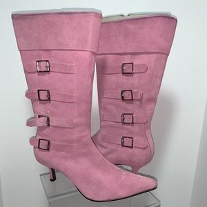 PINK SUEDE MID-CALF BOOTS - WOMEN'S SIZE 8M